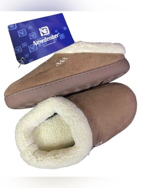 NEWDENBER Cozy Memory Foam Slippers Shoes Clogs Brown Creme Sz Sm 4.5-5 NEW NWT